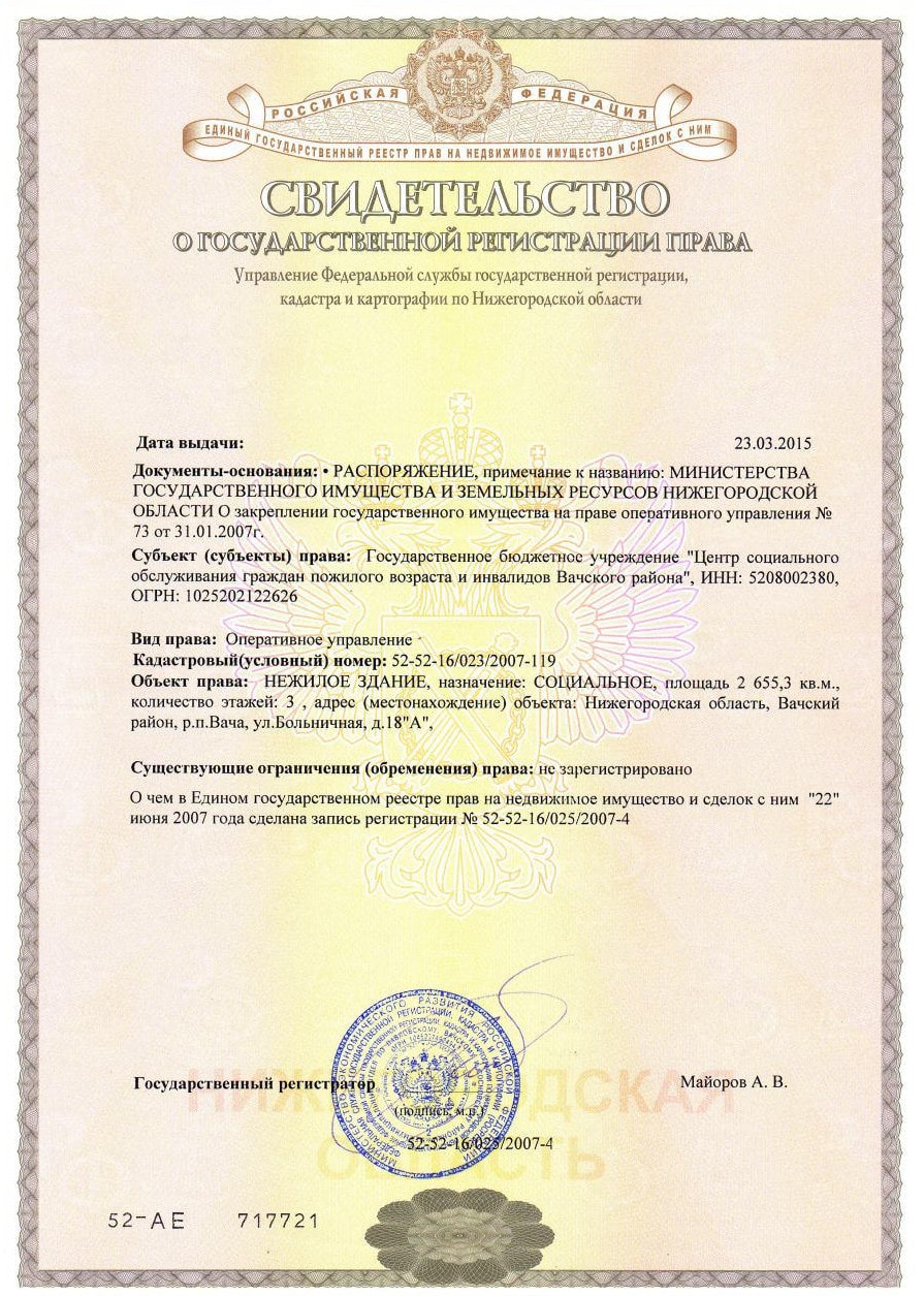 Свидетельство о государственной регистрации права 